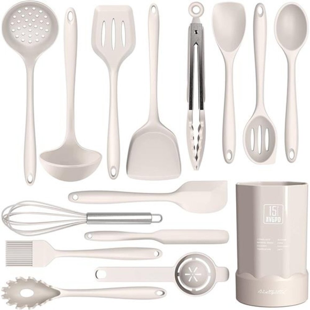 Dishwasher Safe Silicone Cooking Utensils Set , (BPA Free - Khaki)
